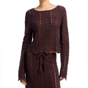 Chocolate Brown Crochet CoOrd Mid Skirt Set Size: XL NWT Resort Wear Vacation